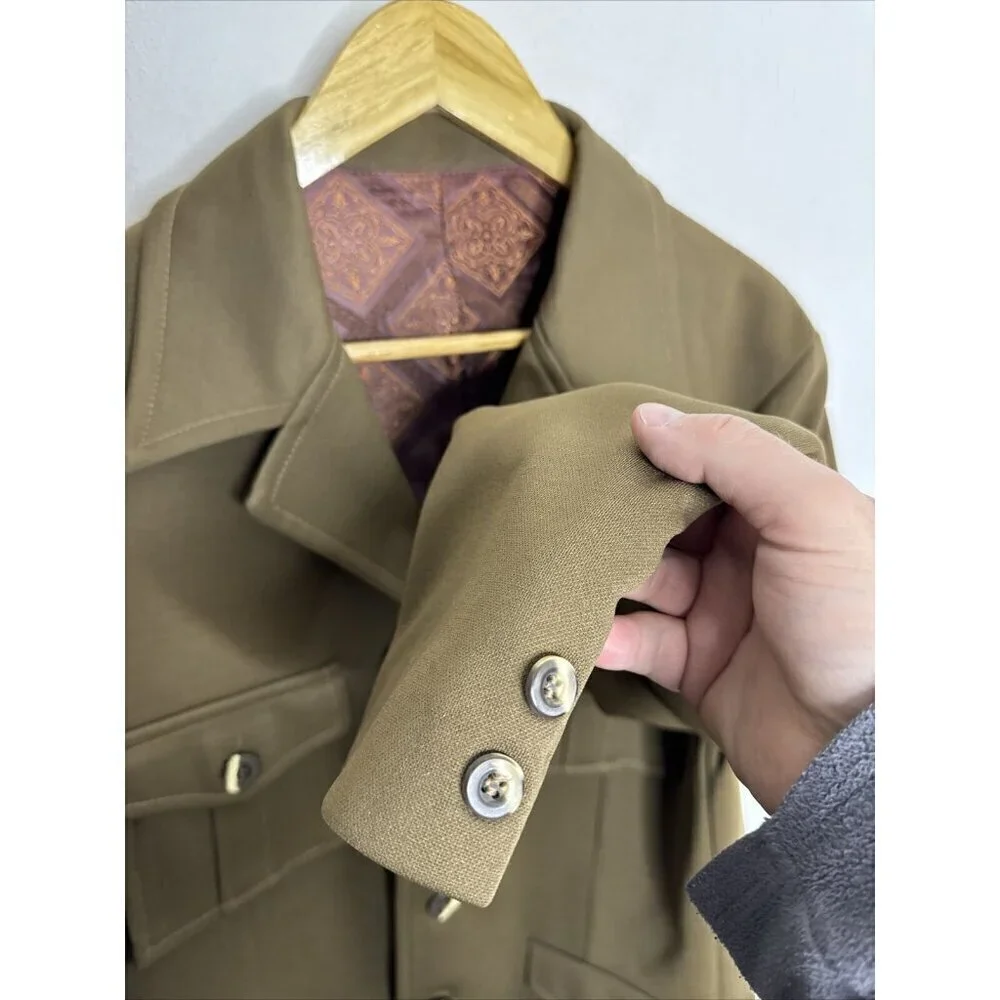 Vintage 1960s Military Dress Jacket Blazer‎ Men 44 Tall Khaki  Hippie
